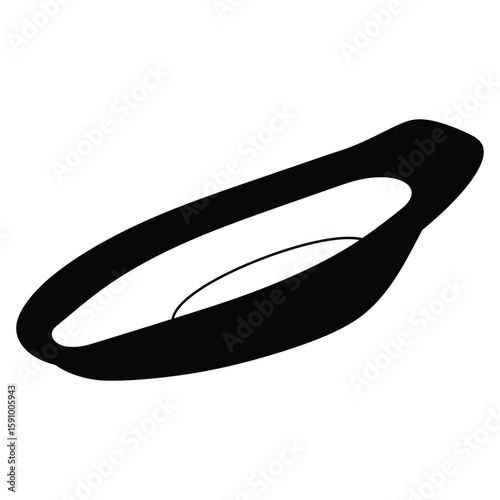 A black and white illustration of a stirrup, isolated on white background, used for horseback riding and equestrian sports