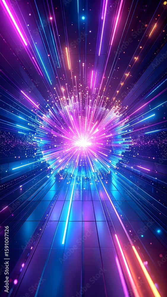 Fototapeta premium Digital abstract of energy burst with sparkles and waves, futuristic explosion