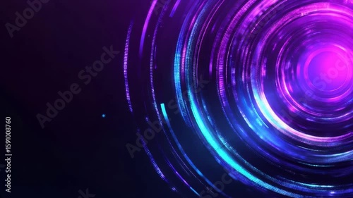 Abstract purple neon circles, glowing background, energy, technology