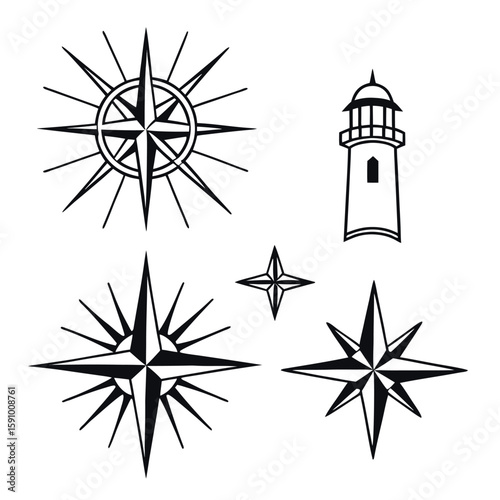 Set of five distinct sparkling starburst icons with vibrant colors