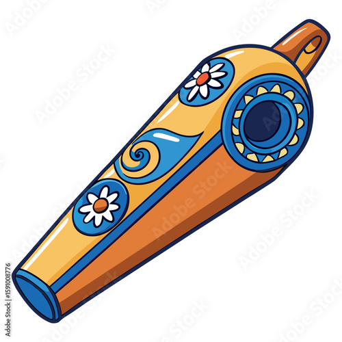 Traditional gzhel pattern on a handcrafted clay whistle