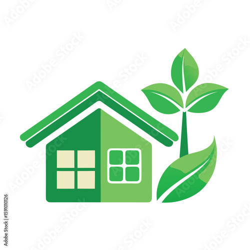 Green leaf roof house real estate logo design