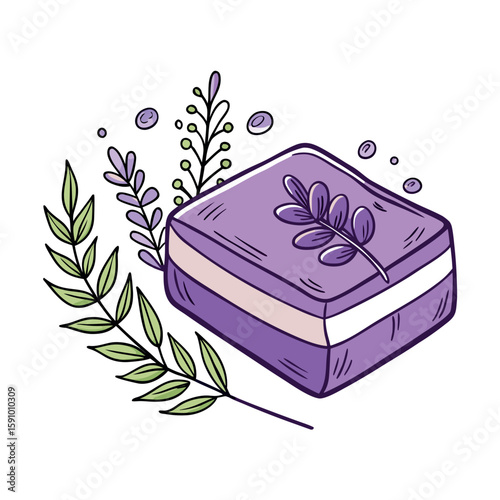 Hand drawn lavender soap with minimalist style perfect for branding and packaging
