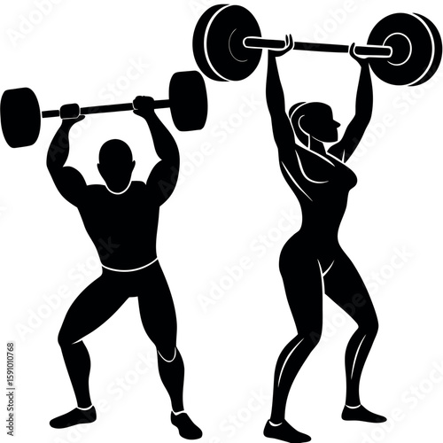 Silhouette of a person performing weightlifting exercises with dynamic motion