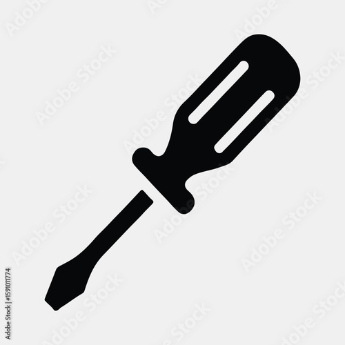 Simple Black Screwdriver Icon for Repair or Maintenance
