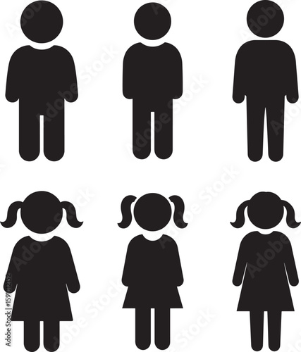 Simple icons of boys and girls in silhouette