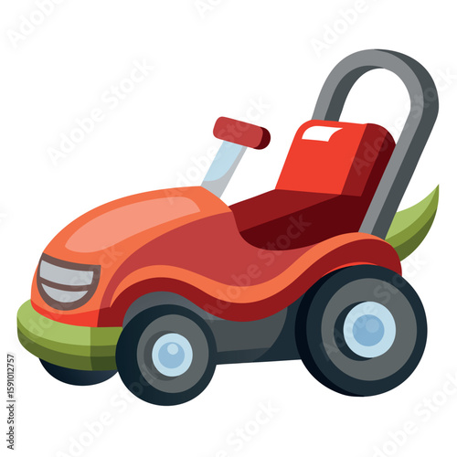 Shiny toon style ride on lawn mower with white accents