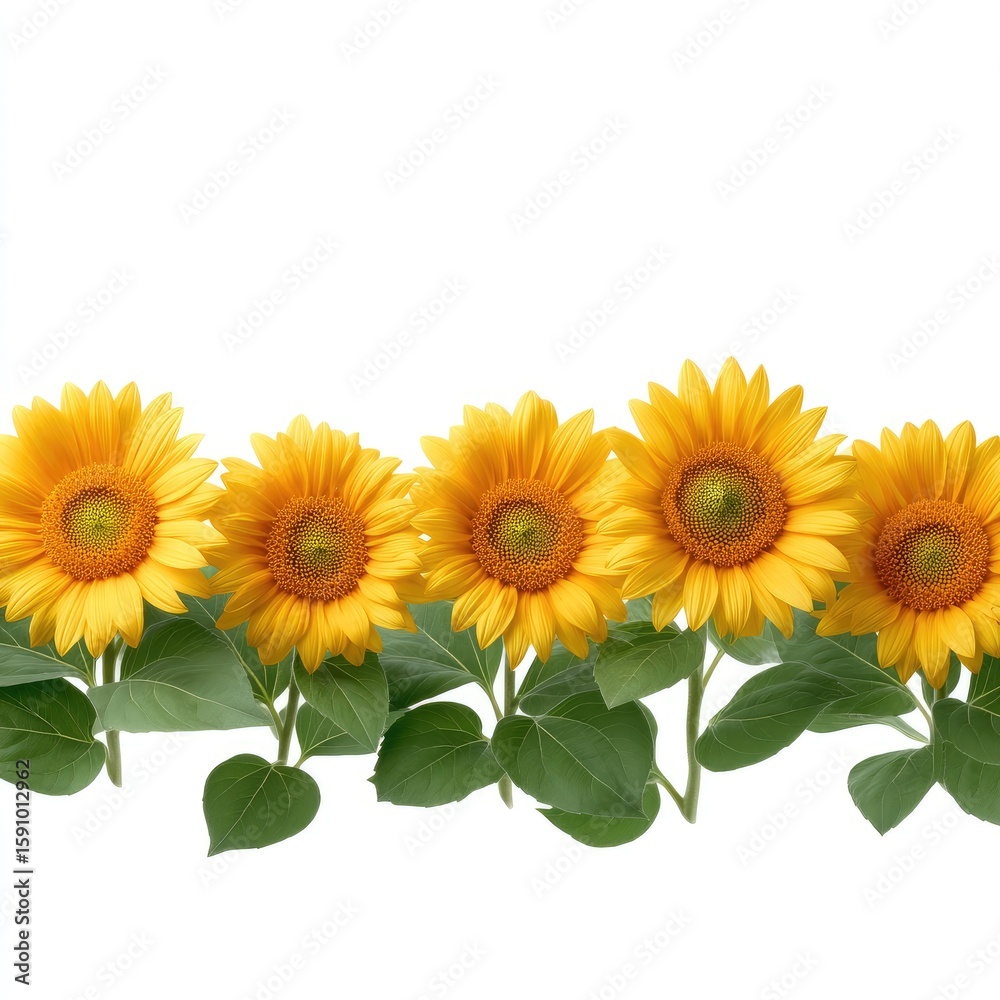Obraz premium Vibrant Sunflower Lineup Showcasing Natural Beauty and Bright Colors for Creative Projects and Designs