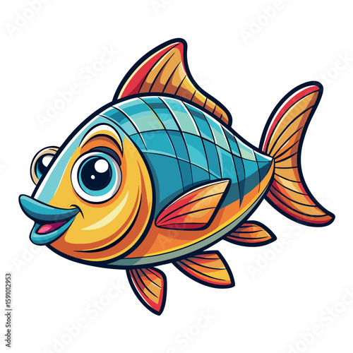 Cute minimal line art cartoon fish illustration