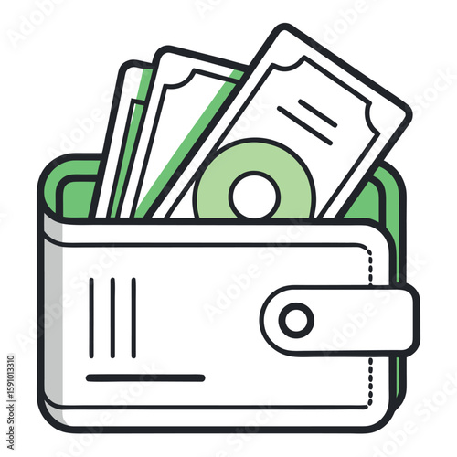 Simple line art illustration of an open wallet with cash inside on a white background
