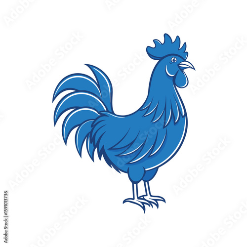 Majestic blue rooster silhouette with vibrant color accents