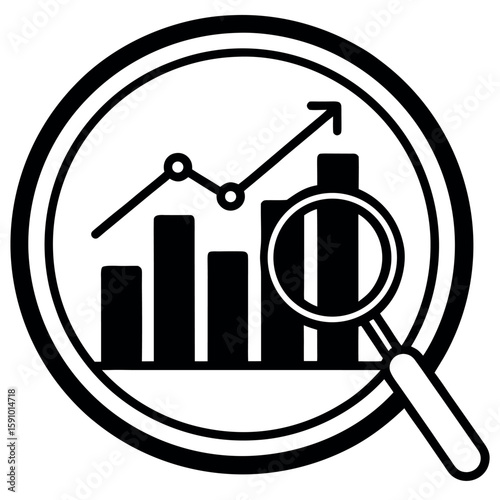 Minimalist line icon representing data analysis and bar chart