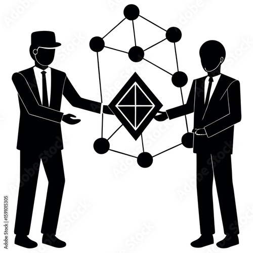 Modern smart contract silhouette with technology elements