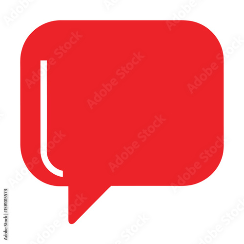 Red square speech bubble icon with tail and helvetica font