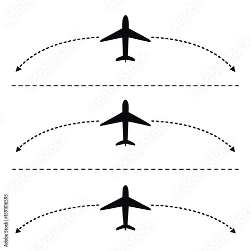 Three distinct black and white airplane illustrations for design projects