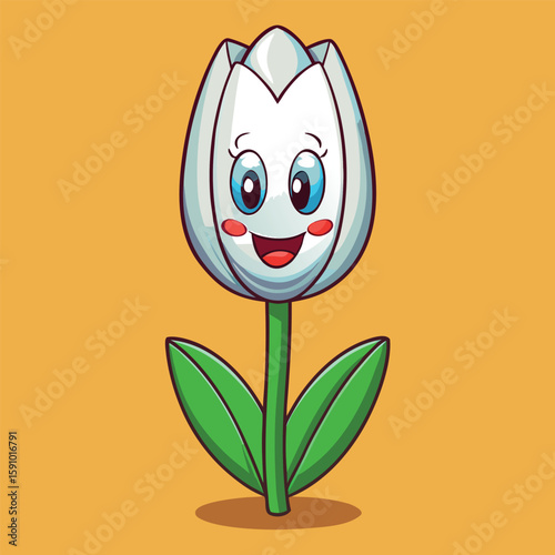 Elegant white tulip illustration on a vibrant colorful background