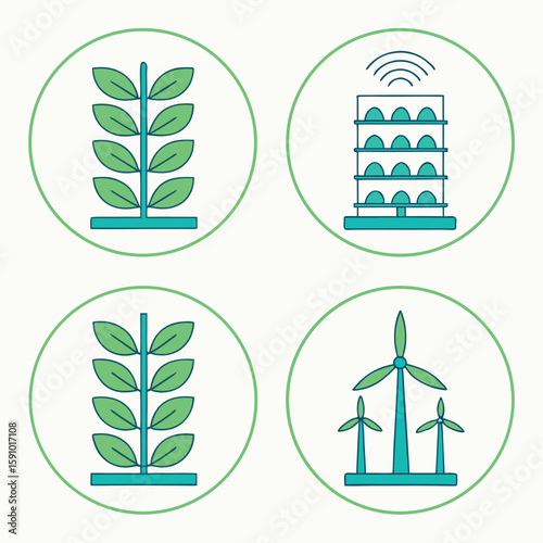 Collection of innovative and sustainable industry icons
