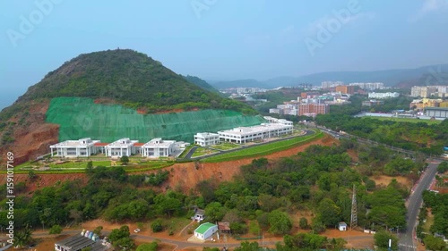 Aerial View of Rushikonda Beach, This is located in Visakhapatnam on the coast of the Bay of Bengal in the Indian state of Andhra Pradesh
