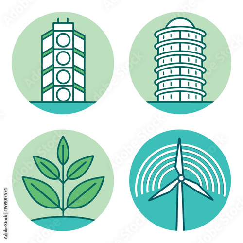 Modern sustainable innovation icon set for technology and environment