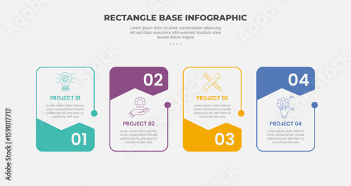 rectangle shape infographic outline style with 4 point template with box table with creative header sharp up and down for slide presentation
