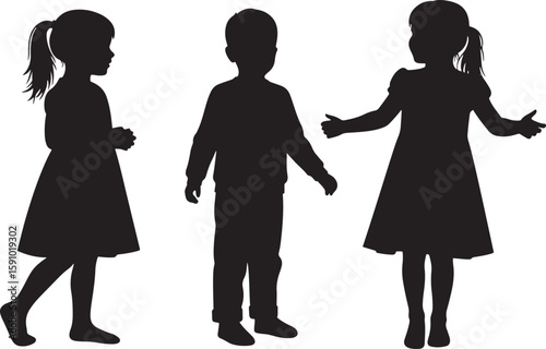 Three children silhouettes interacting in conversation