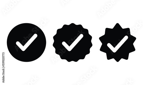 Verified Checkmark Badge Icons Vector Set Isolated on White Background