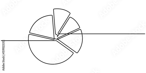 Continuous line drawing of pie chart. Business concept, concept business or finance, Growth graph, object one line, One line graph icon, single line art, vector illustration, Editable stroke 