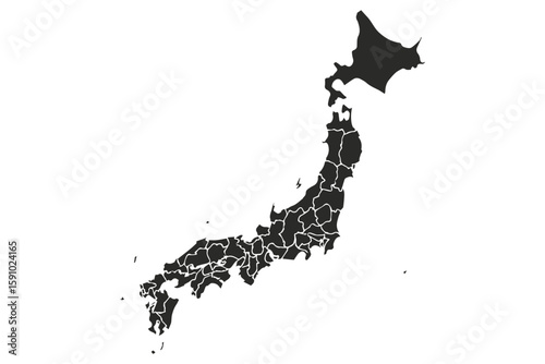 Japan map vector illustration with prefectures outlined, editable vector lines for design and geographic use.