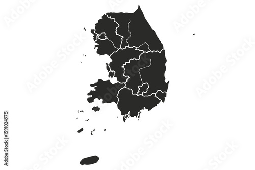 South Korea map vector illustration with regions outlined, editable for design, geography, and educational use.