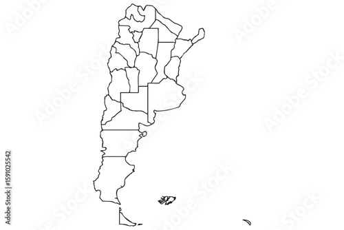 Argentina map vector illustration with provinces outlined, editable for design, geography, and educational use.
