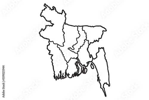 Bangladesh map vector illustration with divisions outlined, editable for design, geography, and educational purposes.