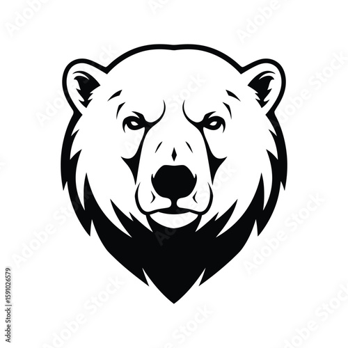 A serious grizzly bear stares intensely with a determined expression, isolated on a white background