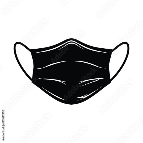 A black and white illustration of a protective face mask