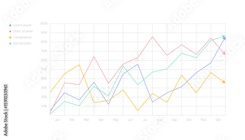 4 color arrow line graph template design