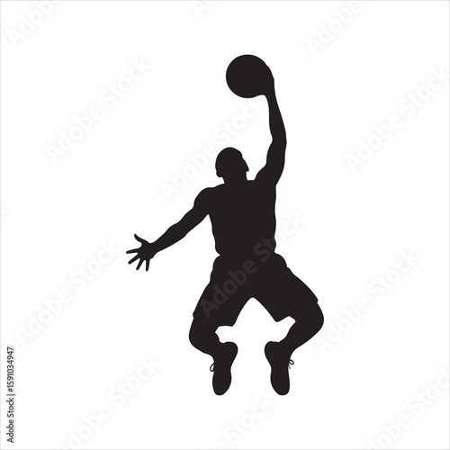 Basketball Player Silhouette Vector Illustration. Basketball Dunk Silhouette in Action Player Dribbling the Ball Vector Design