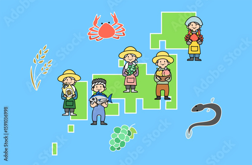 ふるさと納税の返礼品と生産者のイラスト