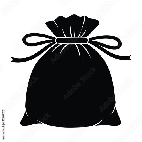 A black silhouette of a christmas sack isolated on white background