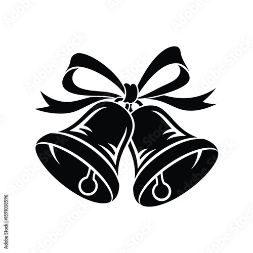Two decorative bells with a bow are isolated on white background, perfect for christmas, weddings, and festive celebrations
