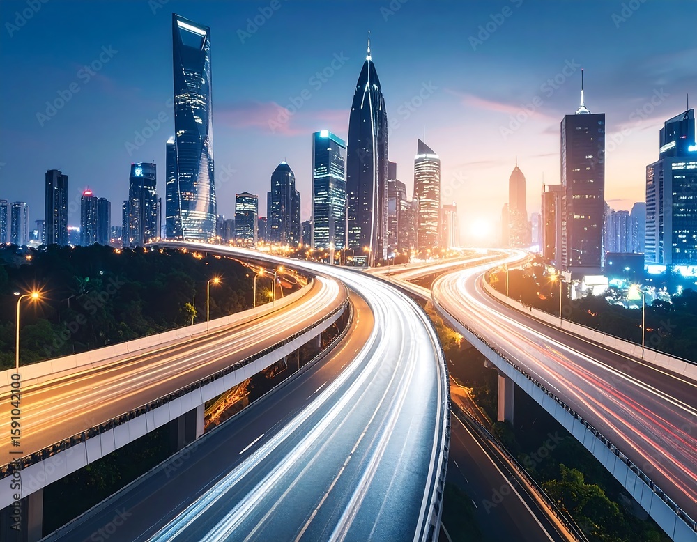 Fototapeta premium City highway intersection at twilight