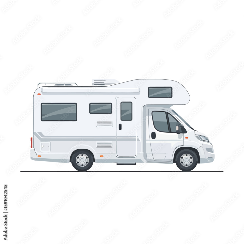 Naklejka premium A white recreational vehicle, side view, isolated on a white background, ready for travel.