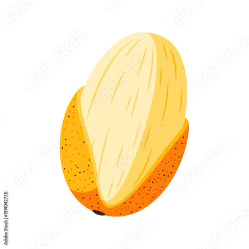 A halved mango, revealing its juicy, yellow flesh and speckled skin.