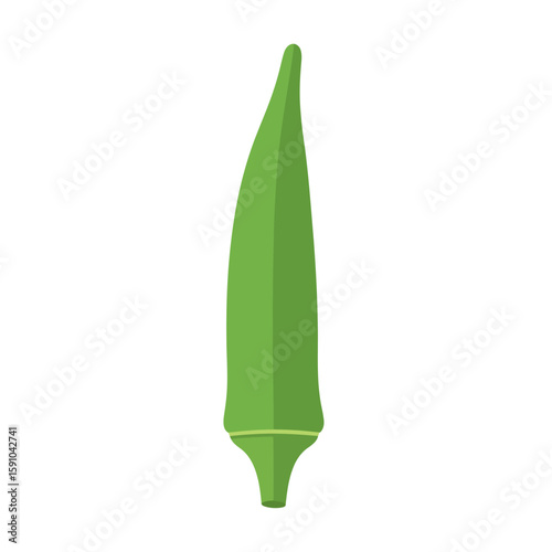 A single, vibrant green okra pod, isolated on a white background.