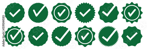 Green checkmark, green tick, check mark icon button set. tick mark with checkbox icon. Vector illustration on white background. Tick symbol in green color. checkmark illustration.