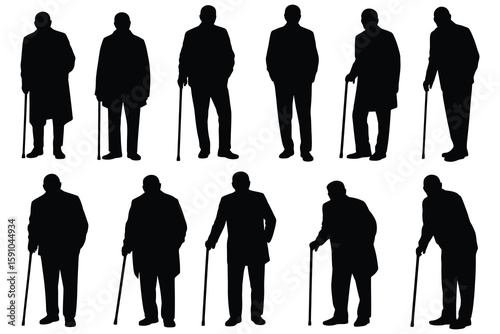 Men silhouettes with canes standing formal wear