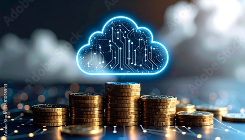 Cloud computing stacks of coins