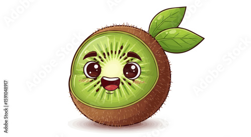 Vector Graphic Resources : Cute kiwi cartoon with bright smile and leafy top