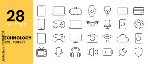 Technology Line Icons, Pixel Perfect Devices & Digital Pack