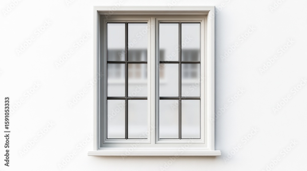 Fototapeta premium Elegant White Window with Gridded Glass Pane