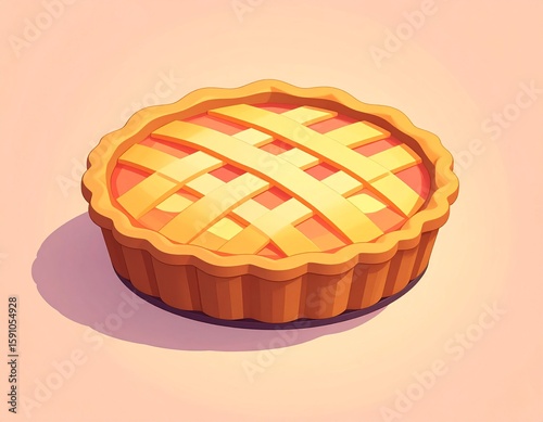 3D Isometric Apple Pie Cartoon Render