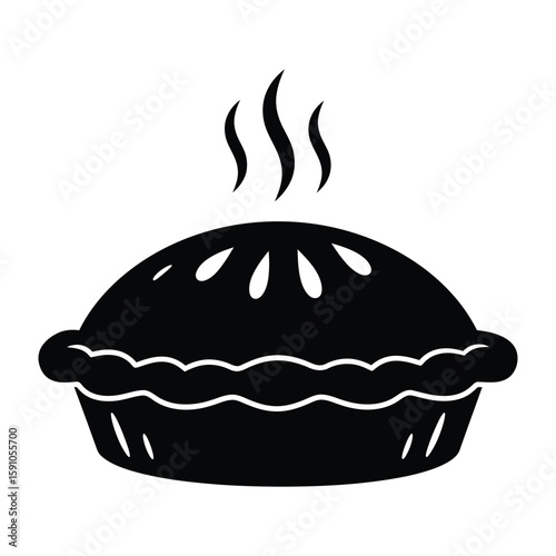 A steaming pie, isolated on white background, represents homemade desserts, autumn flavors, and thanksgiving celebrations